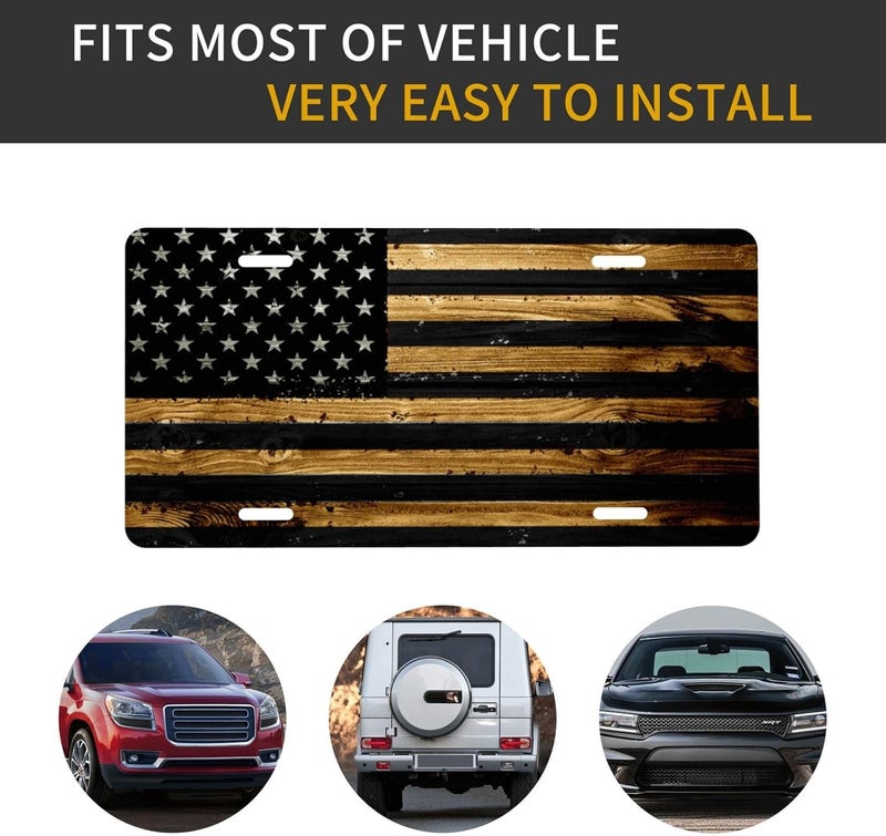 GACCAP Front License Plate Cover Car Decor Accessory Aluminum Metal Rust-Proof US Car Plate Novelty Vanity Tag Cover with 4 Holes for Men Women 6 * 12 in - Wood American Flag - Image 4